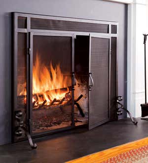 Flat Guard Fire Screens With Doors in Solid Steel, 44"W x 33"H