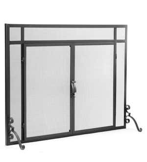 Flat Guard Fire Screens With Doors in Solid Steel, 44"W x 33"H