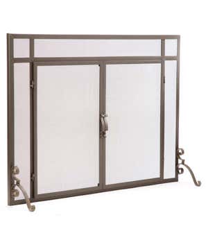 Flat Guard Fire Screens With Doors in Solid Steel, 44"W x 33"H