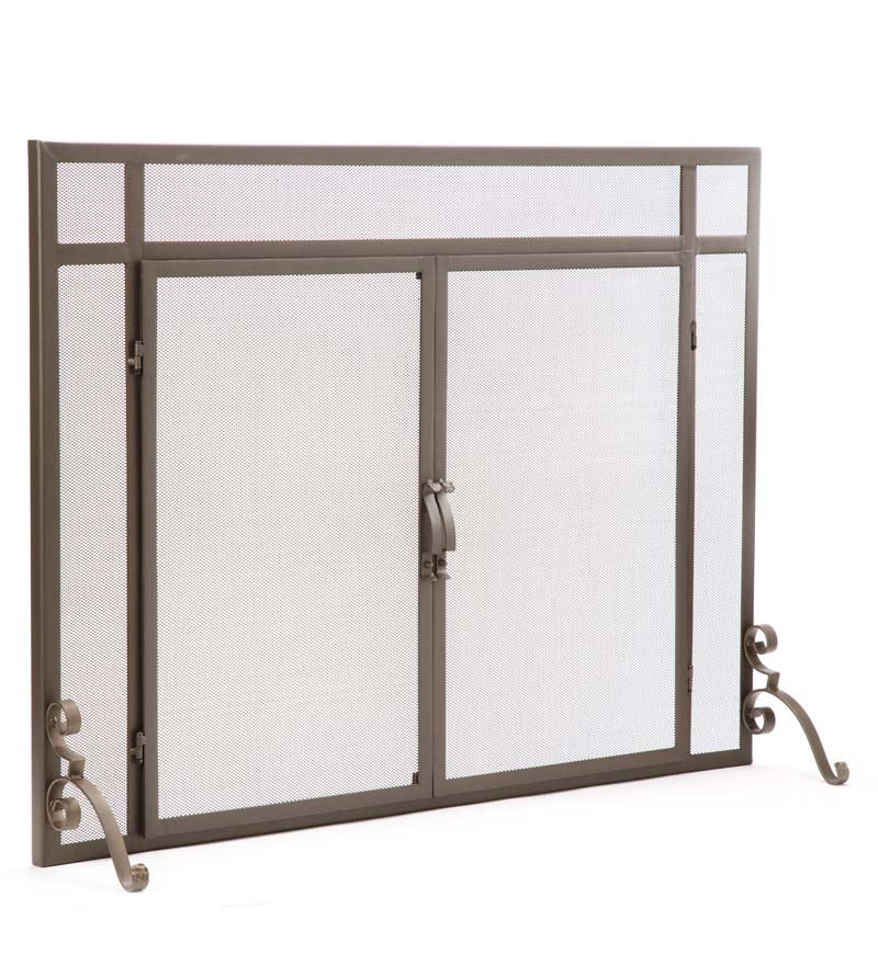 Flat Guard Fire Screens With Doors in Solid Steel in Bronze, 44"W x 33"H - Free 2 Day Delivery