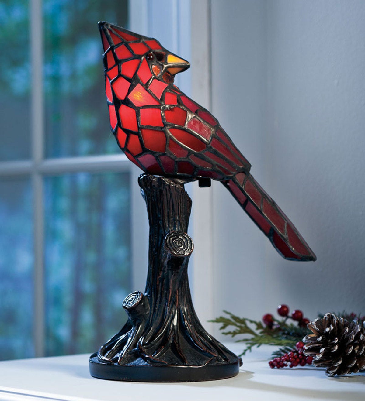 Tiffany-Style Stained Glass Cardinal Accent Lamp - Free 2 Day Delivery