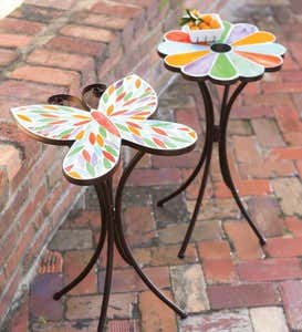 Butterfly And Flower Stained Glass Mosaic Accent Table