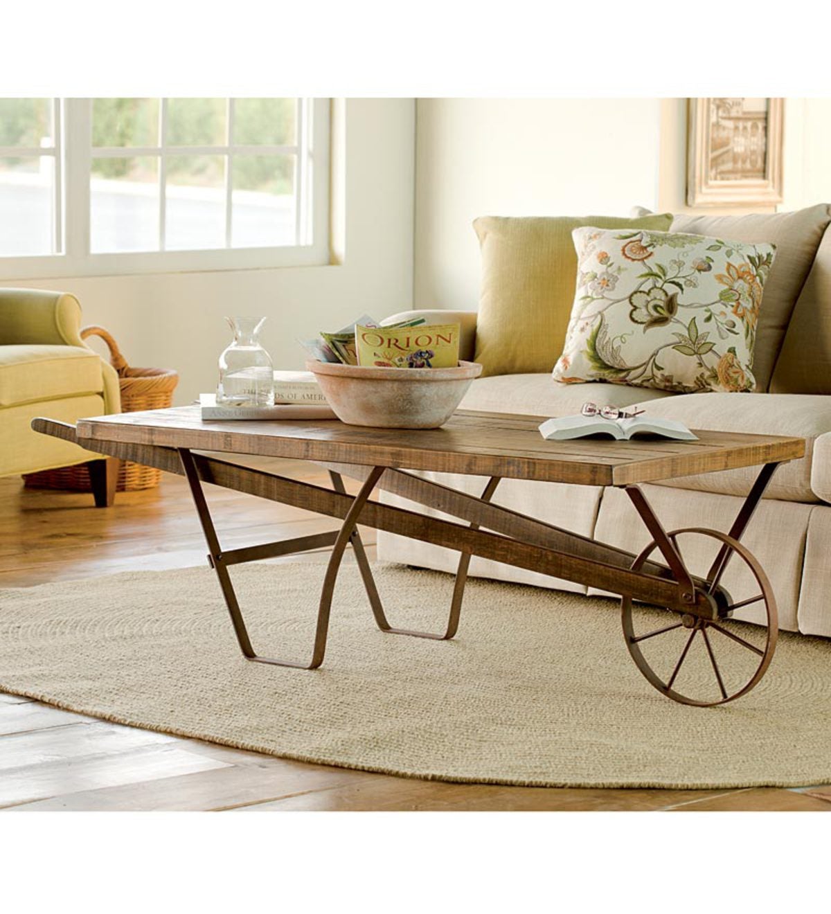 Distressed Wood Wheelbarrow Coffee Table