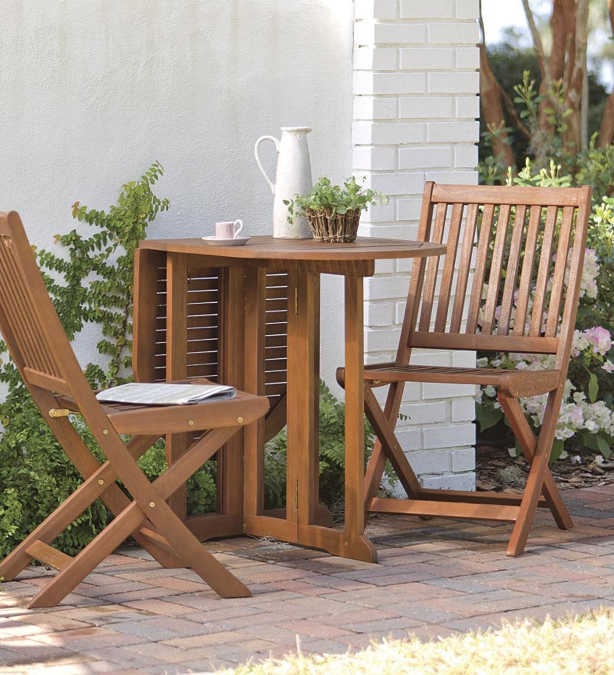 Folding Eucalyptus Wood 3-Piece Outdoor Bistro Set