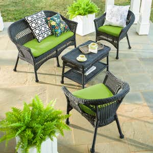 Easy Care Resin Wicker Love Seat, Chairs And Coffee Table Set