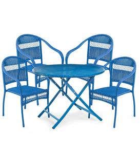 Tangier Wicker Folding Round Dining Table and 4 Stacking Chairs