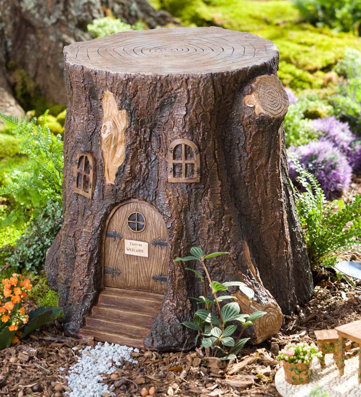 Whimsical Fairy Garden Tree Stump Stool