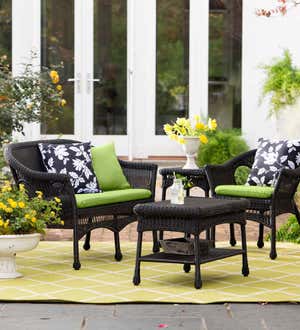 Easy Care Resin Wicker Love Seat, Chairs And Coffee Table Set