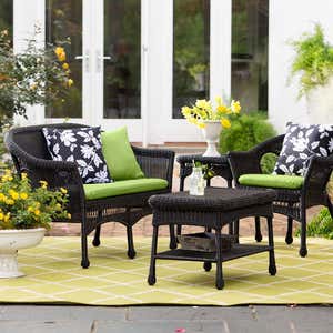 Easy Care Resin Wicker Love Seat, Chairs And Coffee Table Set