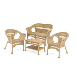 Easy Care Resin Wicker Love Seat, Chairs And Coffee Table Set