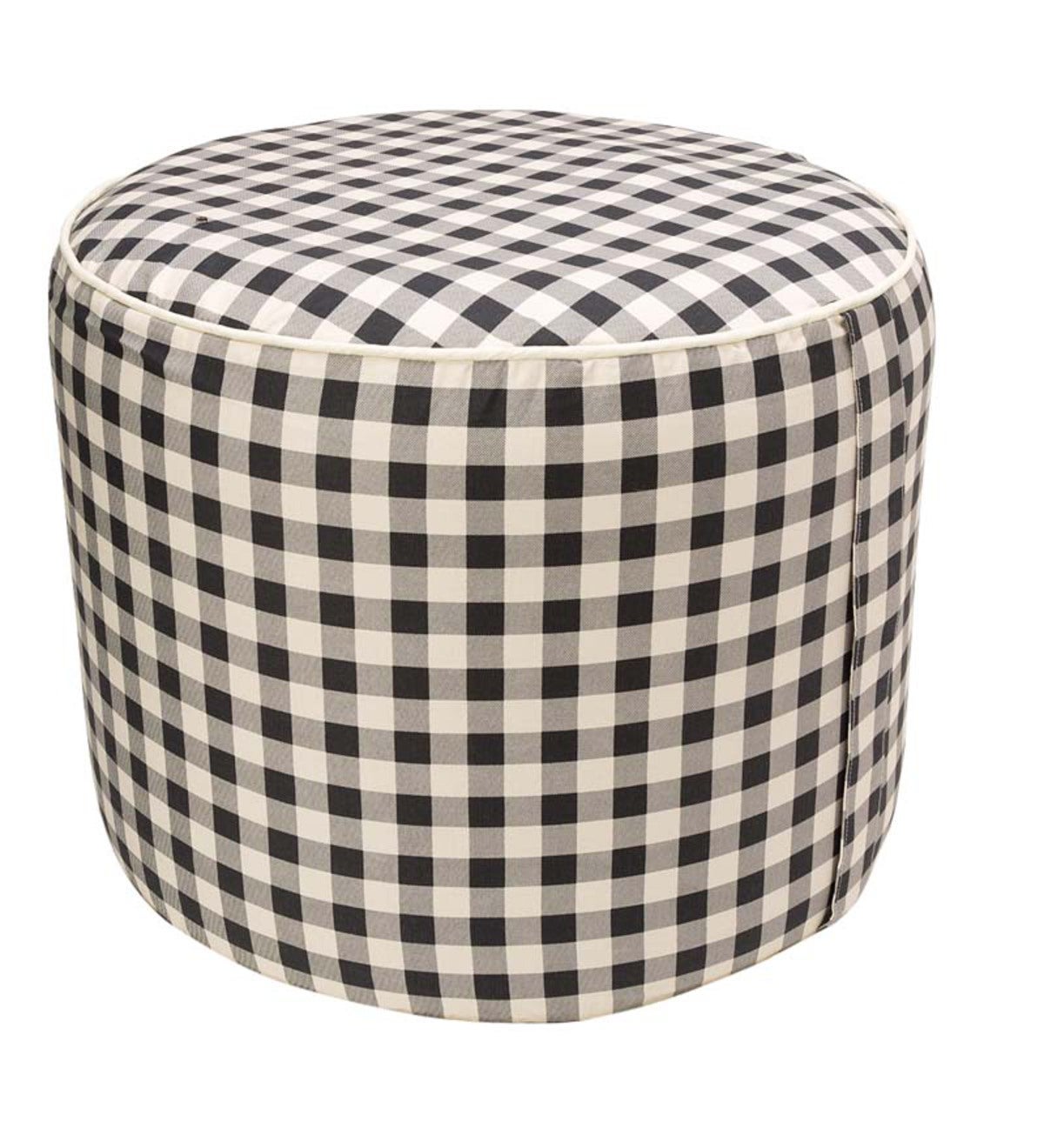 Large Round Inflatable Indoor Ottoman Pouf - Black Check