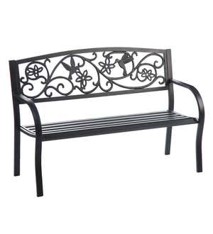 Hummingbird Metal Garden Bench - Black