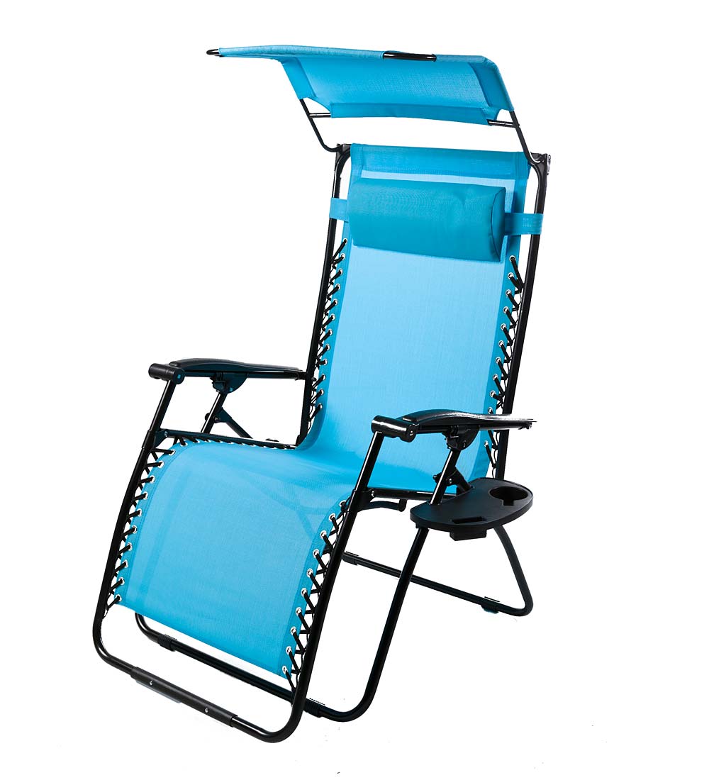 Deluxe Zero Gravity Chair With Awning, Table And Drink Holder - Light Blue