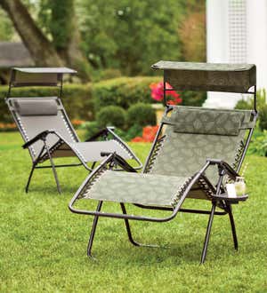 Deluxe Zero Gravity Chair With Awning, Table And Drink Holder - Check