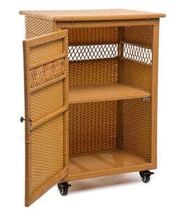 Easy Care All-Weather Wicker Rolling Storage Cart - Green