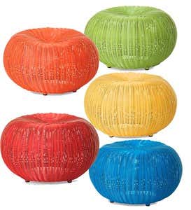 Small Outdoor Wicker Ottoman Pouf - Orange