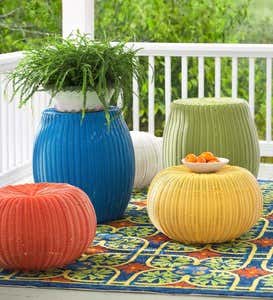 Large Outdoor Wicker Ottoman Pouf - Yellow