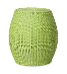 Small Outdoor Wicker Ottoman Pouf - Lime