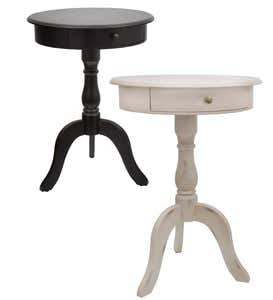 Round Pedestal Accent/Side Table with Drawer - Black