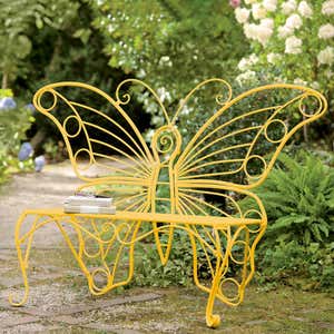 Yellow Metal Butterfly Garden Bench