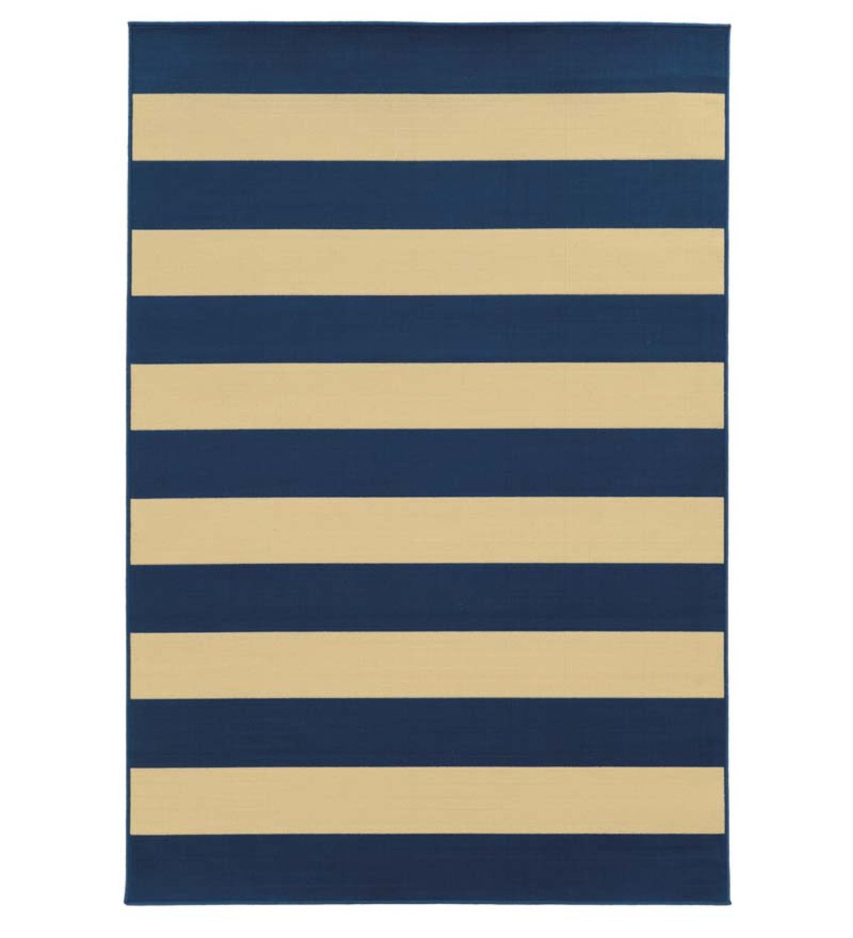 6'7”x 9'6”Horizontal Stripe Indoor/Outdoor Rug - Navy Blue/Ivory