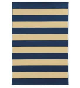 6'7”x 9'6”Horizontal Stripe Indoor/Outdoor Rug - Navy Blue/Ivory