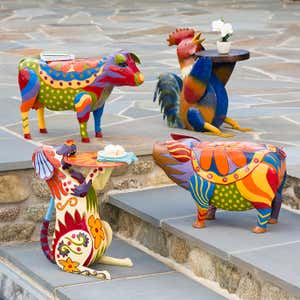 Colorful Folk Art Rooster Metal Side Table