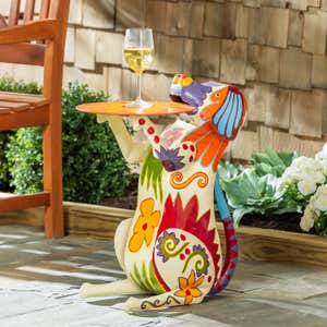 Handmade Colorful Painted Folk Art Metal Dog Side Table