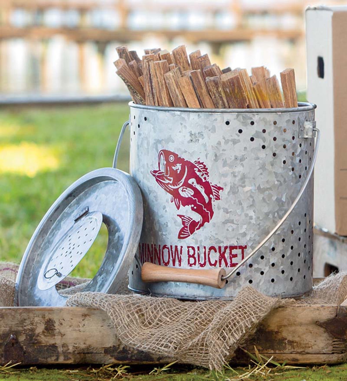 Vintage Metal Minnow Bucket With 5 lbs. Fatwood