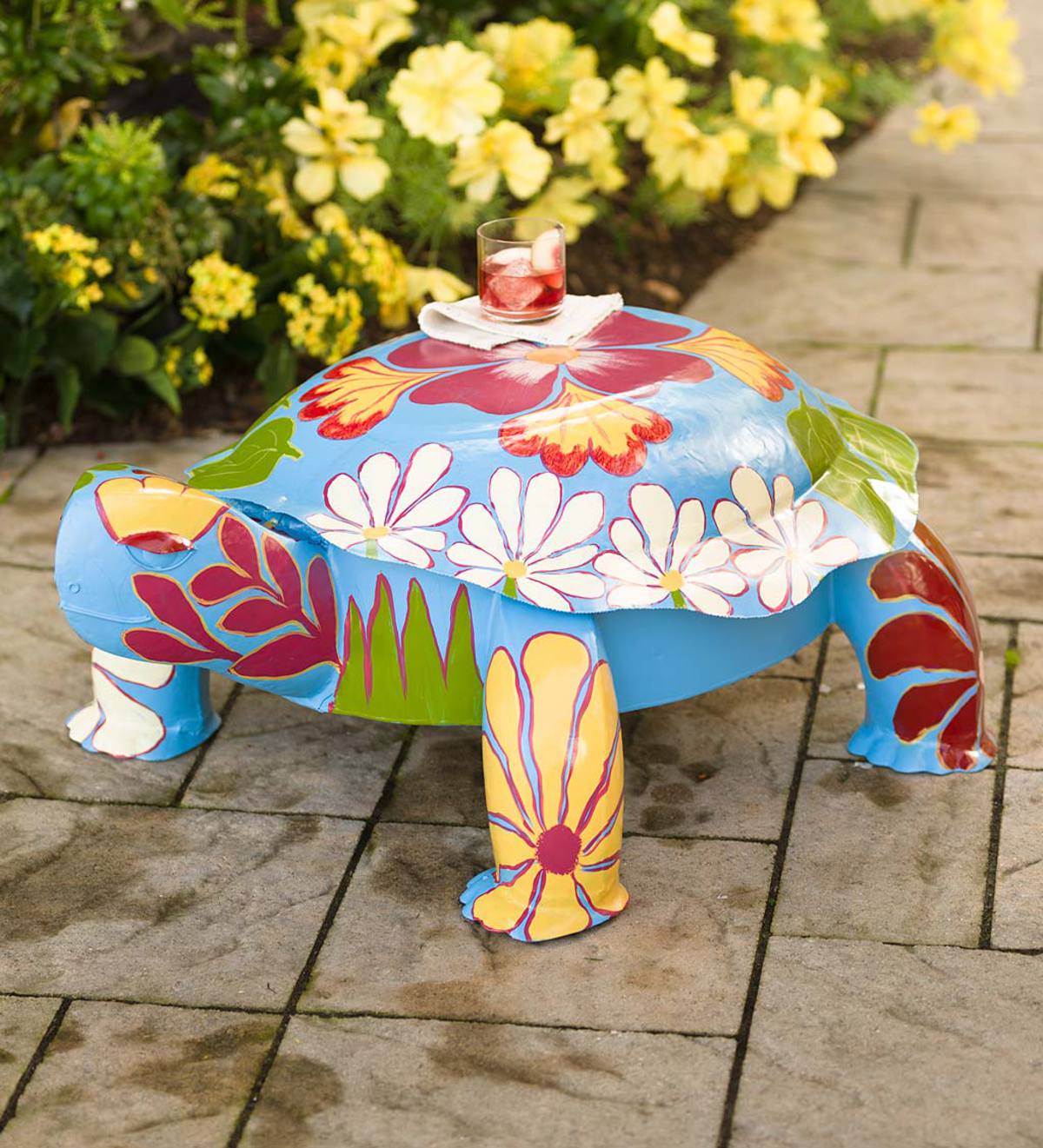 Folk Art Turtle Table in Colorful Painted Metal