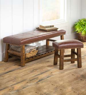 Canyon Brown Leather Footstool