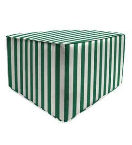 Square Sunbrella™ Deluxe Outdoor Pouf Ottoman - Beige Stripe