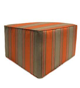 Square Sunbrella™ Deluxe Outdoor Pouf Ottoman - Beige Stripe