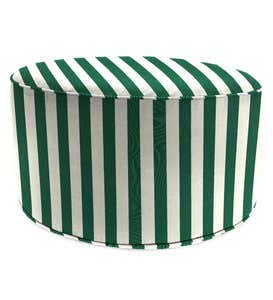 Round Sunbrella™ Deluxe Outdoor Pouf Ottoman - Beige Stripe