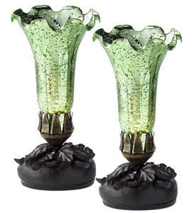 Handblown Mercury Glass Outdoor Lily Lights, Set of 2 - Green