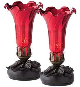 Handblown Mercury Glass Outdoor Lily Lights, Set of 2 - Red