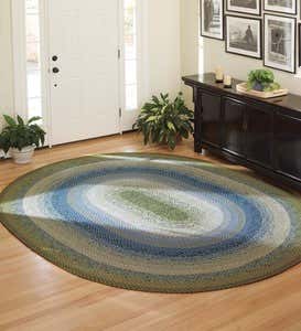 Oval Cotton Blend Braided Rug, 3' x 5' - Blue/Green