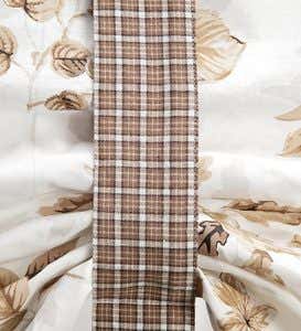 Tie-Up Floral Cotton Window Valance with Contrasting Ties - Tan Leaves