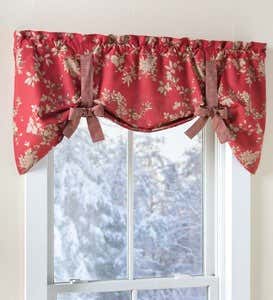 Tie-Up Floral Cotton Window Valance with Contrasting Ties - Gold Floral