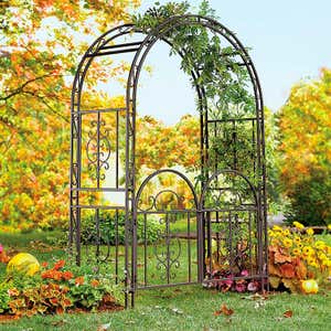 Montebello Scrollwork Metal Garden Arbor with Gate