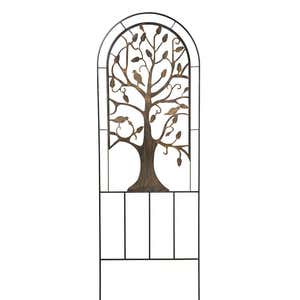 Metal Arched Garden Trellis with Tree of Life Design - Antique Copper