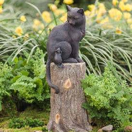 Cat and Mouse on Stump Lawn Ornament