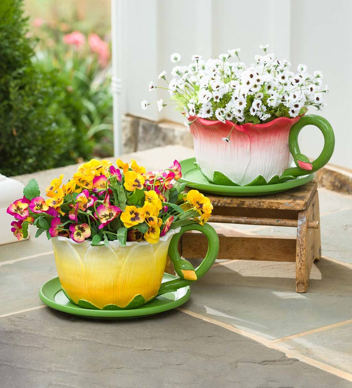Indoor/Outdoor Flower Teacup Planter with Saucer