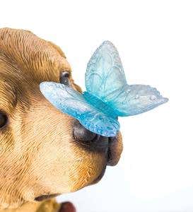 Golden Retriever Puppy with Solar Butterfly Garden Statue