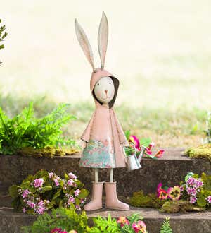 Metal Storybook Rabbit Garden Statue - Pink
