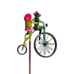 Handmade Bicycling Frogs Metal Wind Spinner