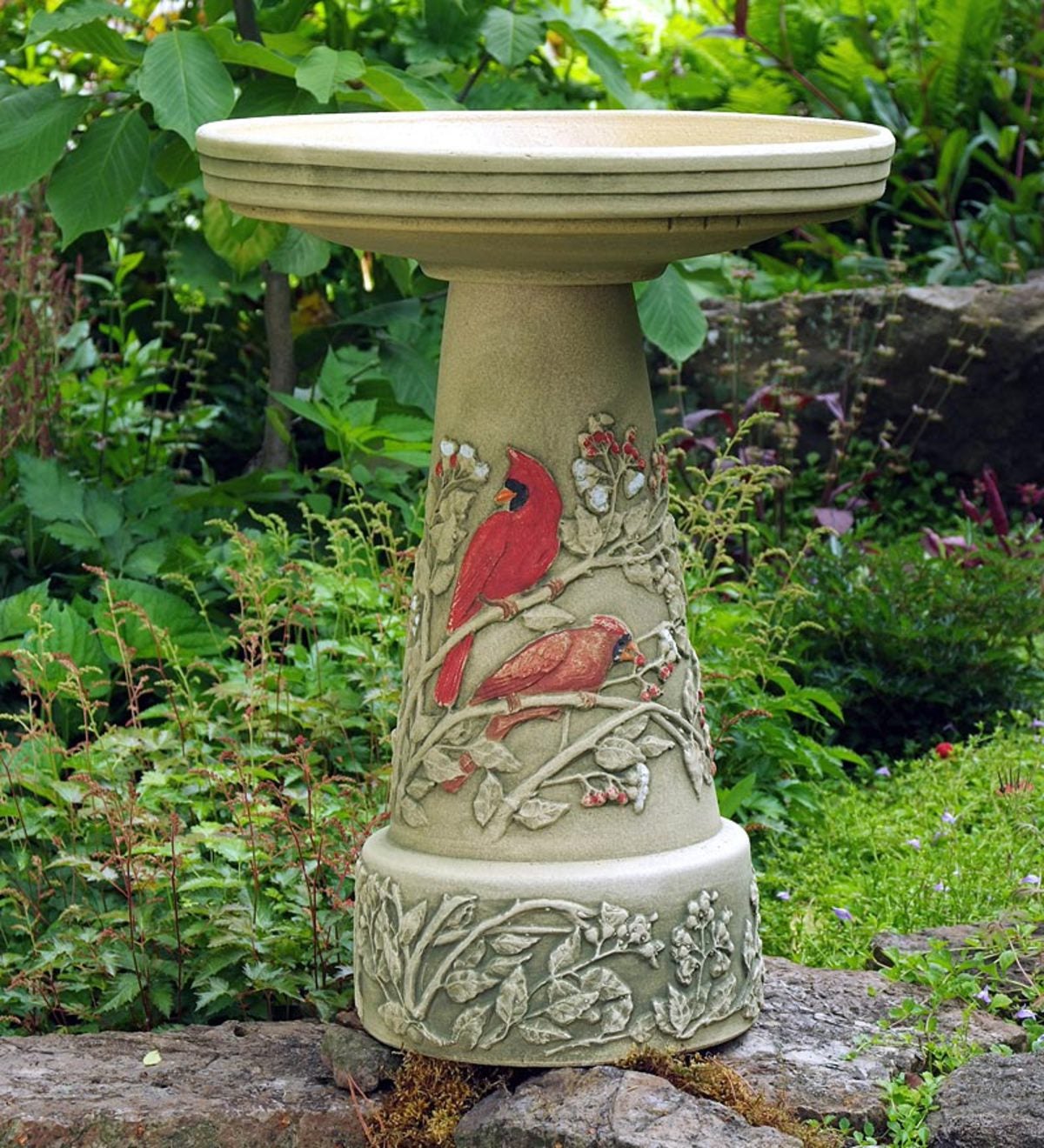 Handcrafted Burley Clay Summer Cardinal Birdbath