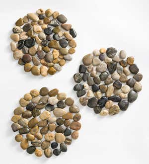 Natural River Rock Stepping Stones with Flexible PVC Backing, Set of 3