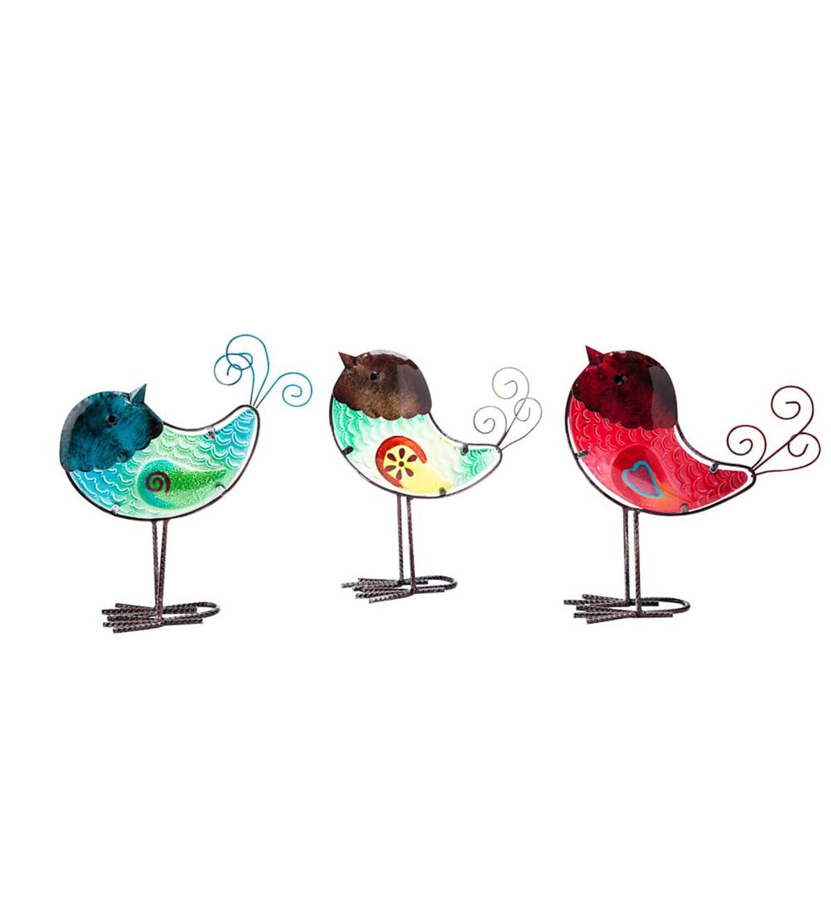 Colorful Glass Bird Garden Accents, Set of 3