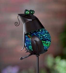 Frog Metal And Glowing Glass Garden Stake